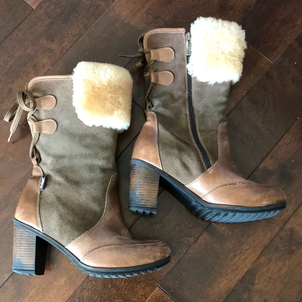Pajar Boots Suede Leather Fur Trimmed Heeled Size 7.5